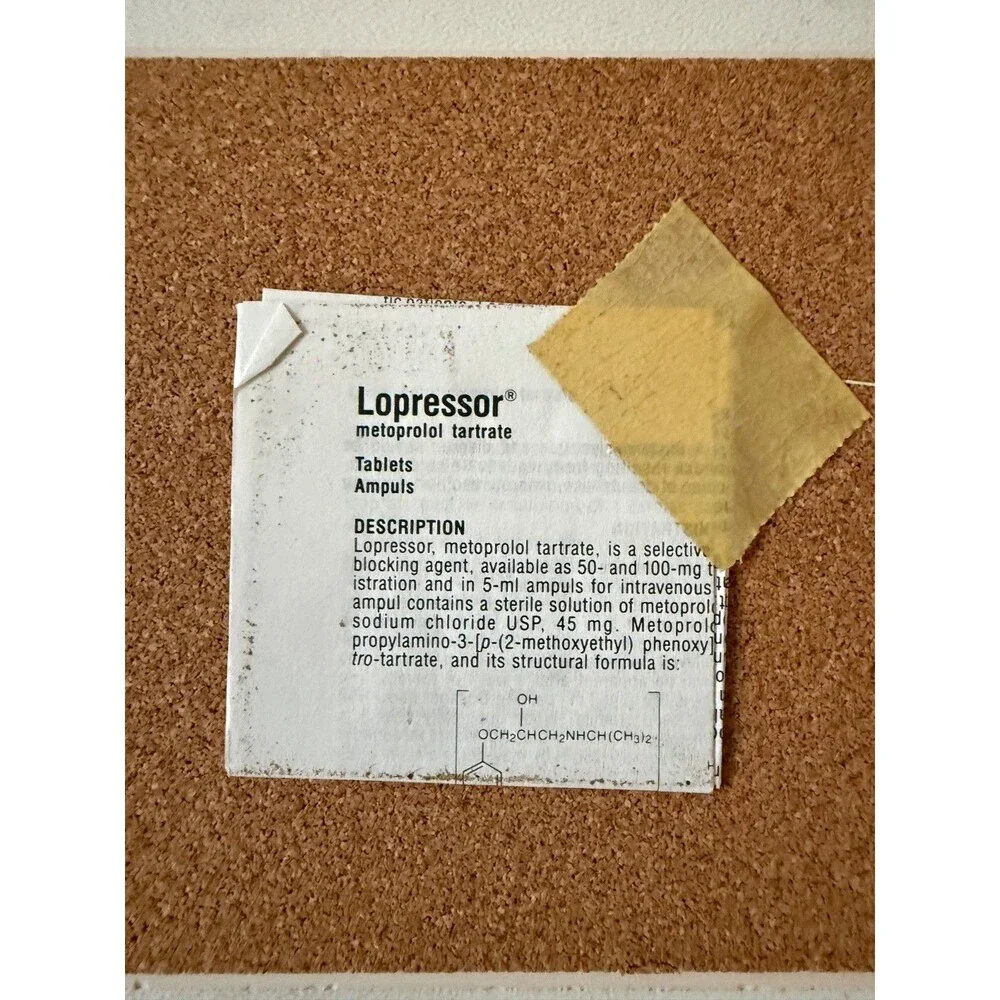 Vintage Lopressor Metoprolol Ceramic Coaster Cork Backing Set of 6 Drug Insert